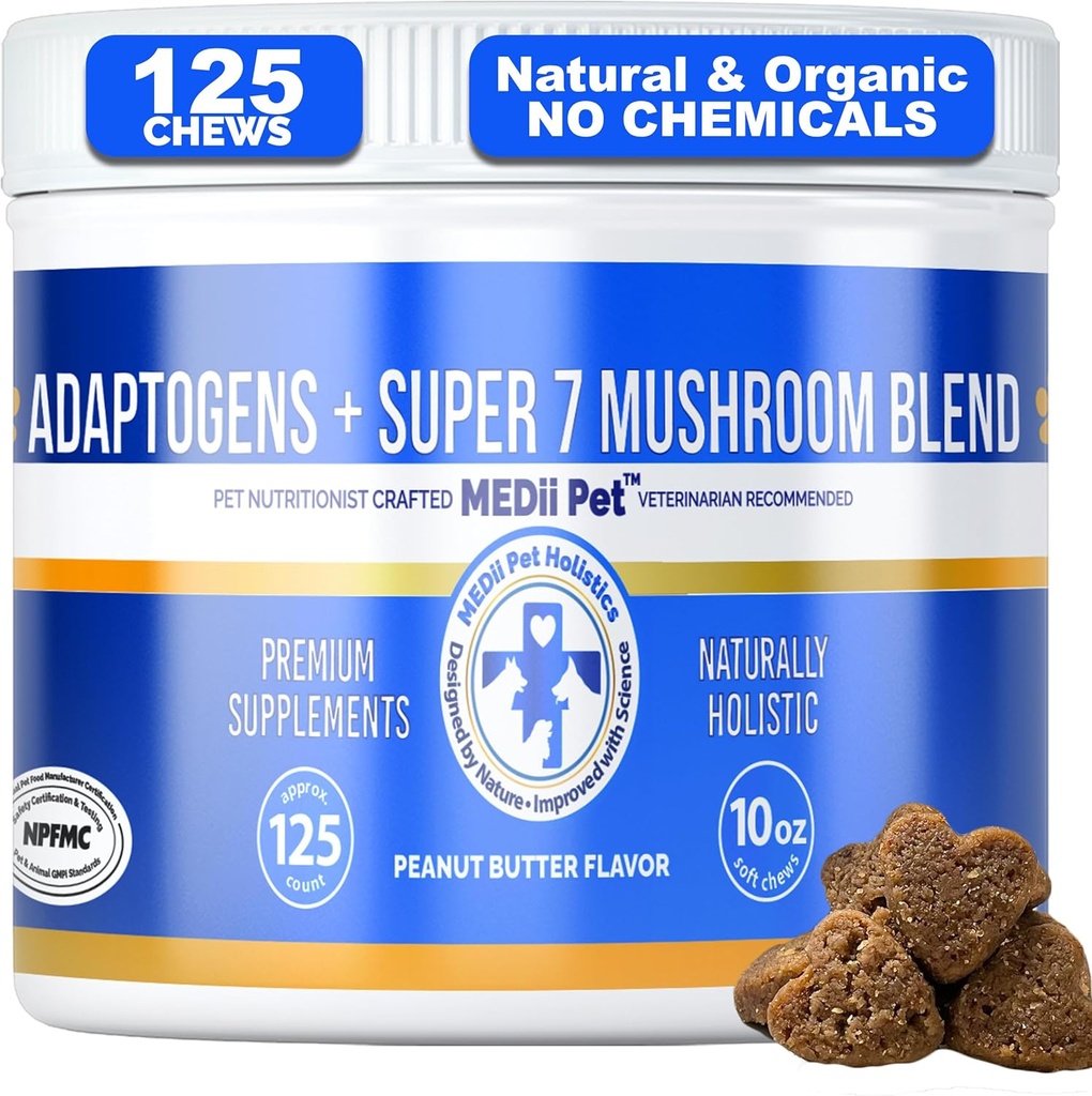 MediiPet 7 Mushrooms Immune Chews - Mushroom Supplement for Dog - Buddy Guard for Dogs Lumps & Bumps - Reishi, Shiitake, Maitake, Turkey Tail - Promote Wellness, Fight Oxidative Stress, Healthy Aging
