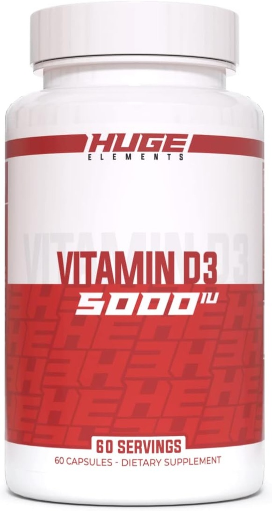 Kæmpe Kosttilskud D3, 5000 IE (125mcg) per servering, ikke- GMO, Gluten- fri, soy- fri - understøtter immunsystem, ben- sundhed og mad (60 kapsler)