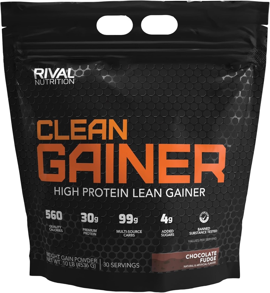 Rivalus Clean Gainer - Chokolade Fudge 10 Pound - Lækker Lean Mass Gainer med Premium Dairy Proteiner, Komplekse Kulhydrater, og Kvalitet Lipider, Ingen Forbudte Stoffer, Lavet i USA