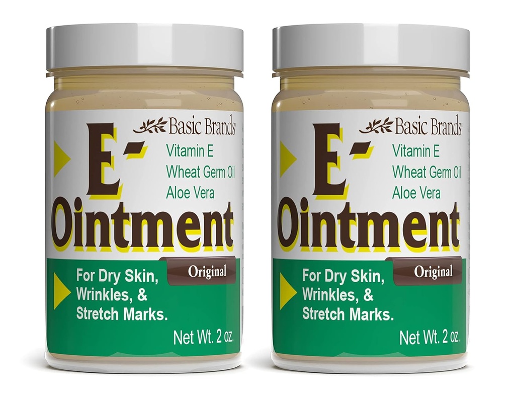 Grundlæggende brands - E-vitamin salve - 2oz - Fugt forbedring - kan hjælpe med at reducere udseendet af biler, Stretch Marks, Fine Lines & Wrinkles - 2-Pack