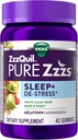 ZzzQuil PURE Zzzs De- Stress Melatonin Sleep Aid Gummies, Hjælper med at berolige dit sind og krop, Ashwagandha for Stress Support, Sleep Aid til voksne, 1 mg per gummy, 42 Greve