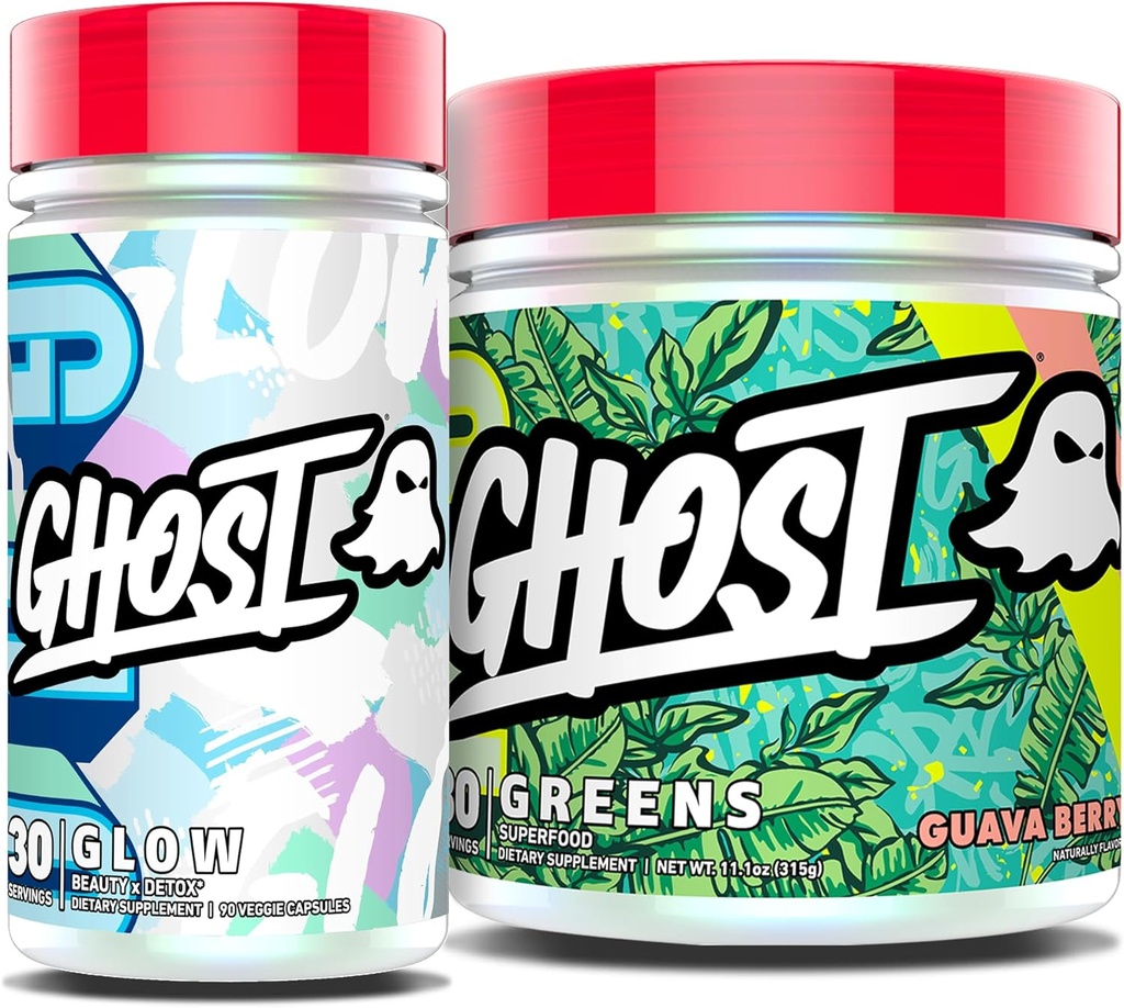 GHOST Bundles - Grønne Superfood Powder (Guava Berry) & Glow Kapsler Skønhed og Detox support