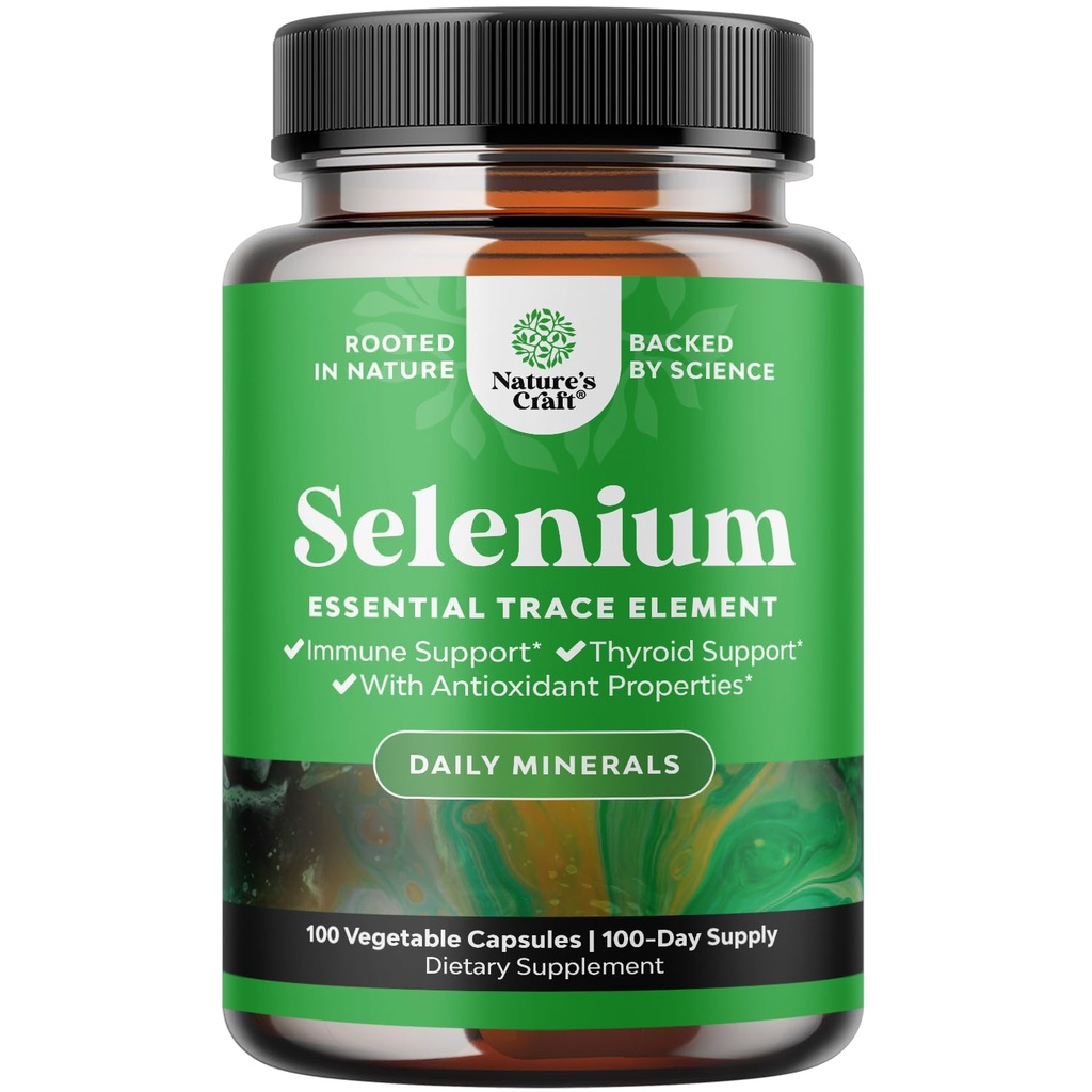 Gær Free Selenium 200mcg kapsler - High Potence Selenium supplement til Immunity Antioxidant og Thyroid Support Essential Trace Mineral - Vegan non-GMO Gluten Free & Made in The US (100 Servere)