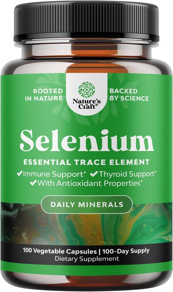 Gær Free Selenium 200mcg kapsler - High Potence Selenium supplement til Immunity Antioxidant og Thyroid Support Essential Trace Mineral - Vegan non-GMO Gluten Free & Made in The US (100 Servere)