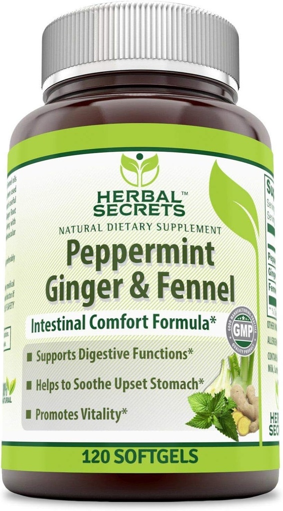 Urtehemmeligheder pebermynte Ginger & Fennel 120 Softgels (non-GMO) - Understøtter fordøjelsesfunktioner * - fremmer Vitality * - Hjælper til Sooth Upset Mave *