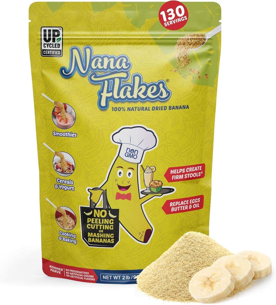 Ernæringsdesign Nana Fakes 100% Natural Banana Powder, fordøjelsesstøtte - kilde til kalium & fibre - Erstatning for æg, smør, eller olie i bagning (2LB Bag)