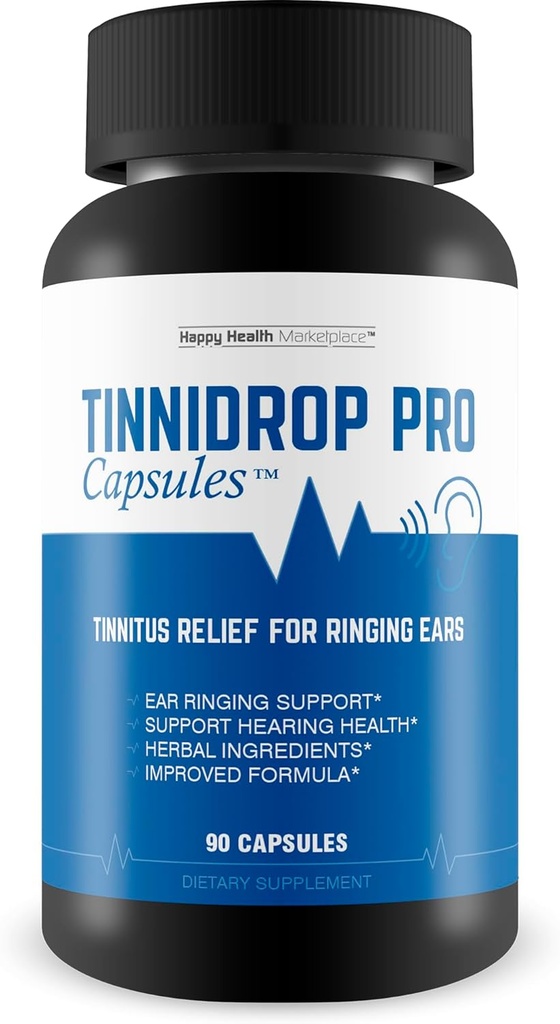 Tinnidrop Pro Kapsler - Vores bedste Tinnitus Relief til Ringende Ører - Tinnitus Aid - Naturlig Tinnitus Behandling - Øre Health Vitaminer til Tinnitus -Tinnidrop Tinnitus Relief Spray Supplement Kapsler