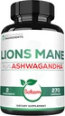 Satomi Lions Mane- supplement kapsler med Ashwagandha supplement - 270 kapsler - Højt koncentreret for afslappende sind, hjerne sundhed, immunsystem & fokus support - Gluten- fri, ikke-GMO