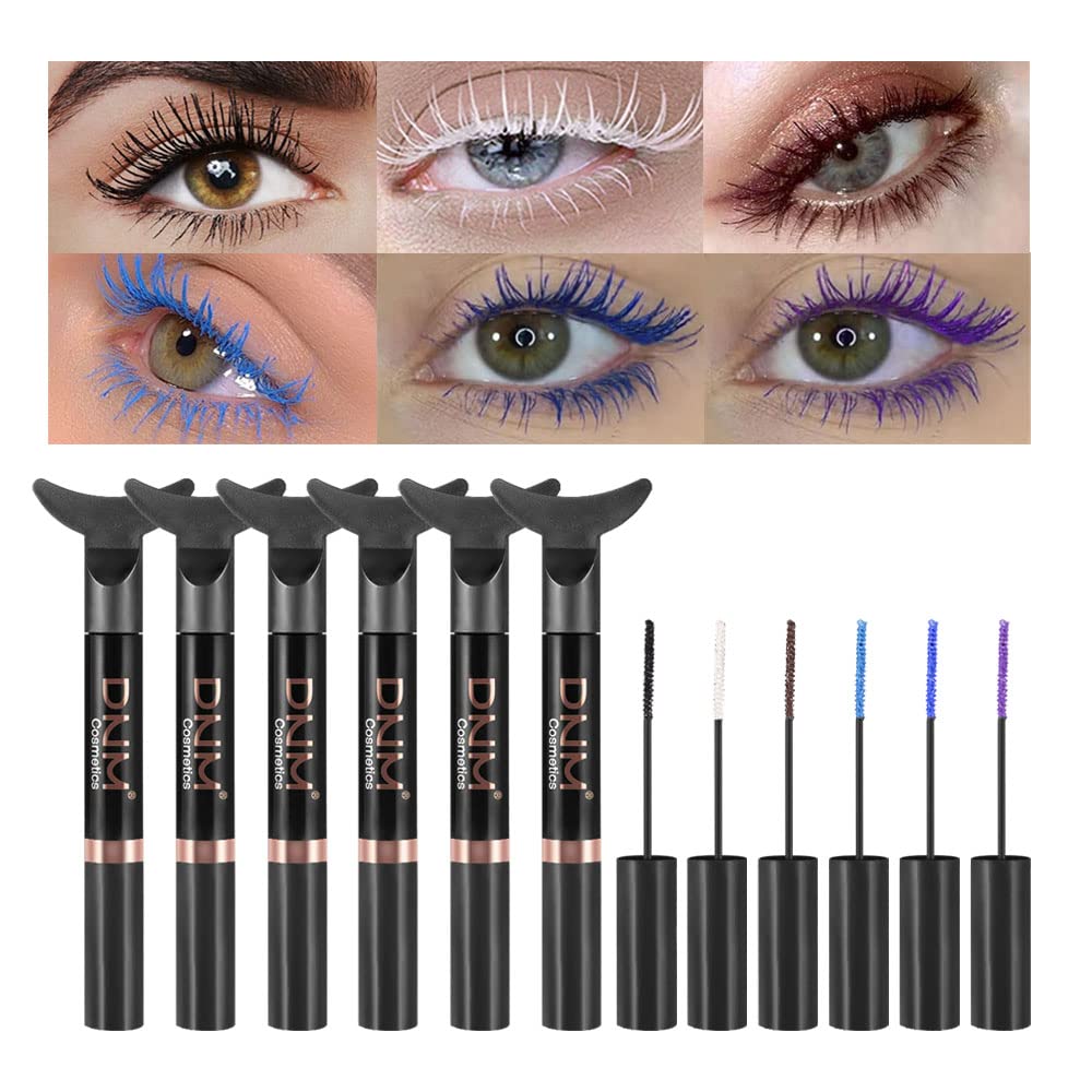 DNM Farvet Mascara for Eyelases, Havfrue Farverige Mascara Vandtæt, 6Pcs / Set, Sort, Hvid, Blå, Lilla, BrownCharming Langvarig Cruelty Free & Vegansk Volumente Mascaras for Women Eye Makeup