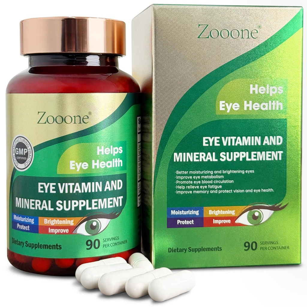 zooone Lutein og Zeaxanthin Eye Vitamin, Eye Vitamin og Mineral tillæg med vitamin C E zink kobber, Vision Support til makulær degeneration, Eye Health Pills til voksne & seniorer, 90 kapsler