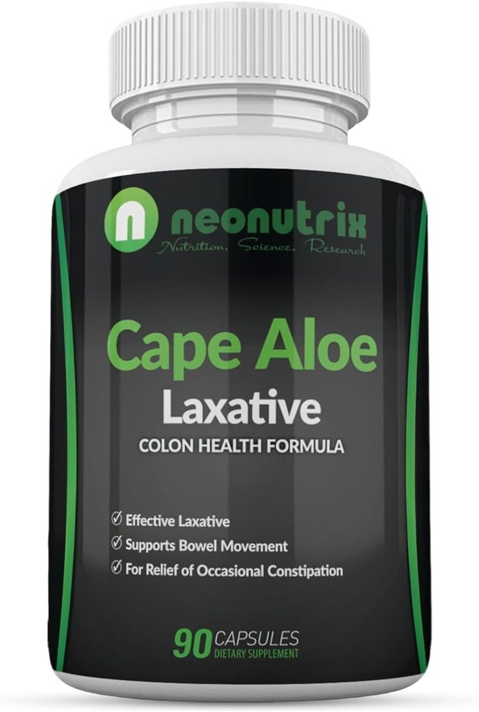 Cape Aloe Natural Laxatives for Constipation Relief- Promoes Sund tarmbevægelse - Supplement til mænd og kvinder - Herbal Detox - 90 kapsler - Lavet i USA af Neonutrix