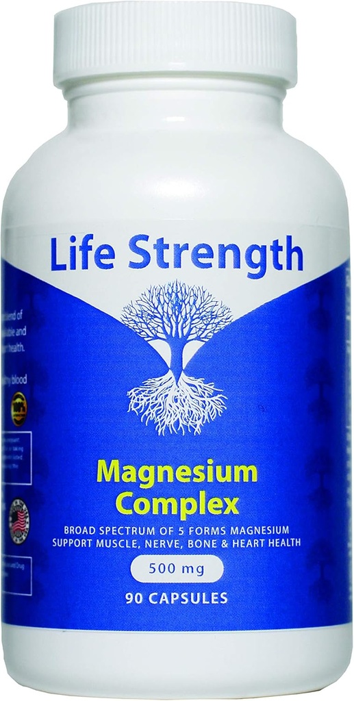 5 Forms Magnesium Complex 500 MG - 90 Kapsler - Oxide Citrate Aspartatglycinat & Gluconate - Ikke GMO, soja, gluten & Dairy Free Vegetabilske Kapsler