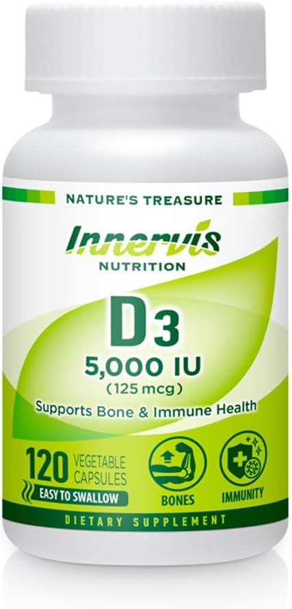 Høj potens D3 5000 IE - Boost immun, Support Bone & Tænder, Let at synke 120 Veg kapsler