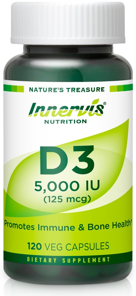 Høj potens D3 5000 IE - Boost immun, Support Bone & Tænder, Let at synke 120 Veg kapsler