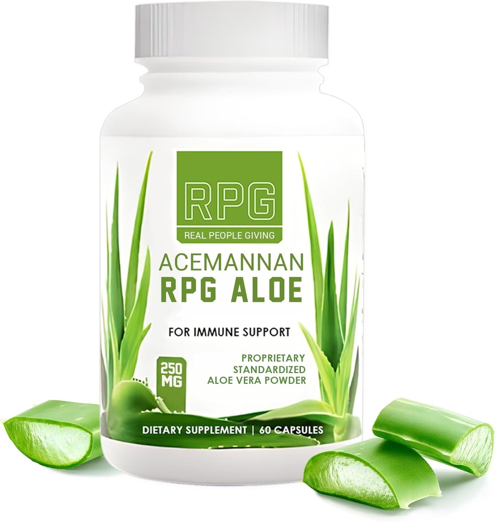 RPG Acemannan Aloe Vera Capsules - Aloevera Kosttilskud med immun- og Gut Support Aloe Vera Powder Capsule - 60 Pills (250 MG)