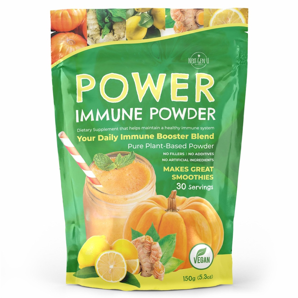 Immunstøtte - Supplement Powder 150g - Superfood Booster for voksne - Natural Immunity Defense - Daily Drink Mix for kvinder & mænd - Plant baseret, Vegan & Gluten Free Smoothie Boost af NextGenU