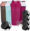 GOMOYO Fitness Bundle - 4-Pack Shaker Flasker med Agitator + 5-Pack Protein tragte med Carabiner, BPA- Free & Opvaskemaskine Safe