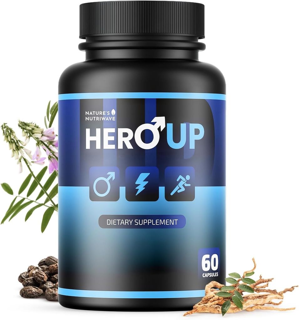 HeroUP - Natural Wellness Supplement med Plant- baserede ingredienser - Non-GMO, Stimulant- Free Measure 124; Lavet i USA, GMP- Certified Measuppy 124; 60 kapsler, 1 måned suppy