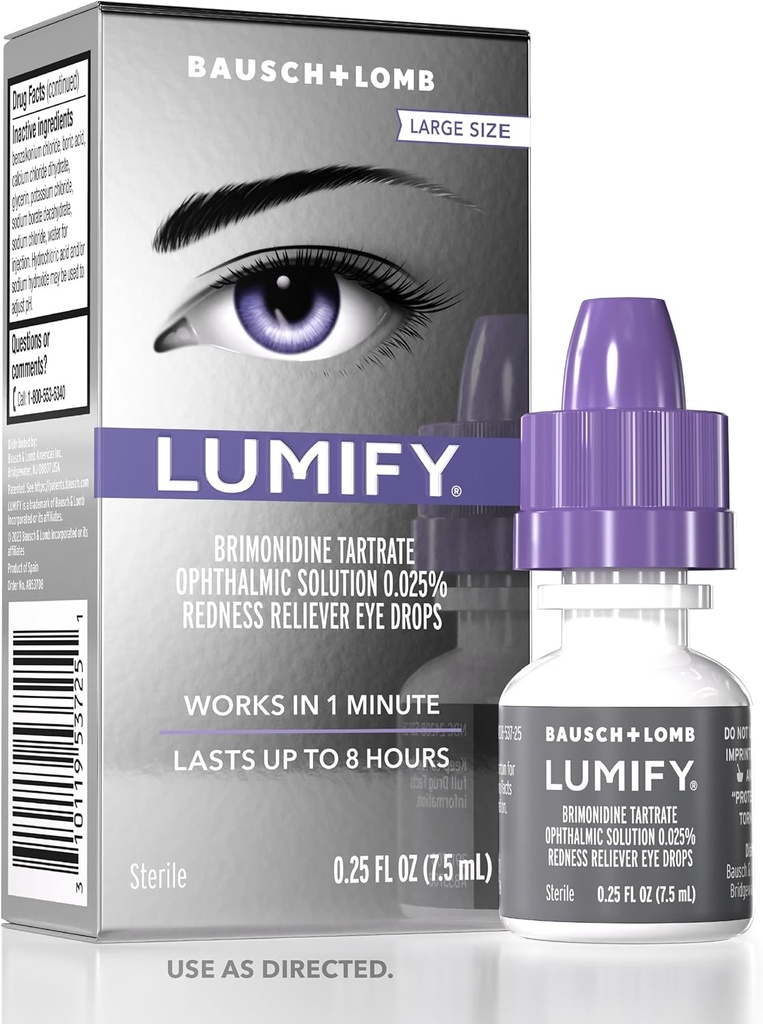 LUMIFY øjendråber for røde øjne, rødme reliever for Brighter udseende øjne, fungerer i 1 minutter & holder op til 8 timer, øjendråber, 0,25 Fl Oz (7.5ml)