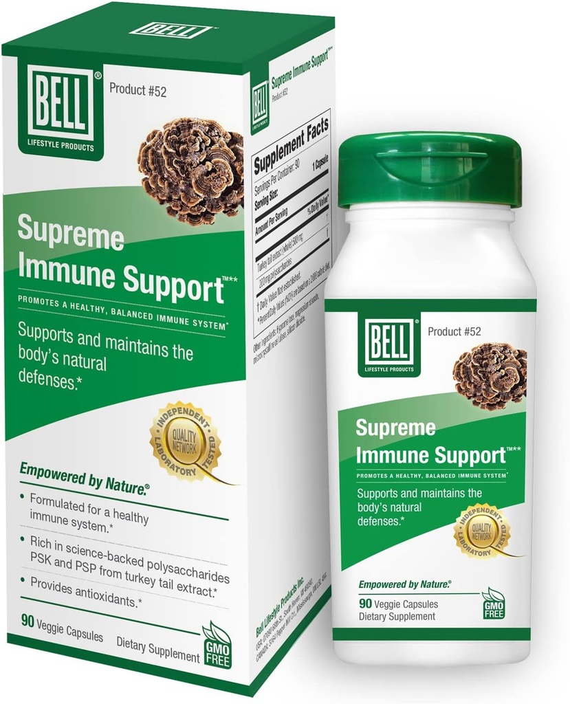 Bell Supreme Immunity Support ™ Mushroom Supplement Unique Blend with Turkey Tails Mushroom A Natural Support for immunsupport, Unique Blend against 124; 90 kapsler