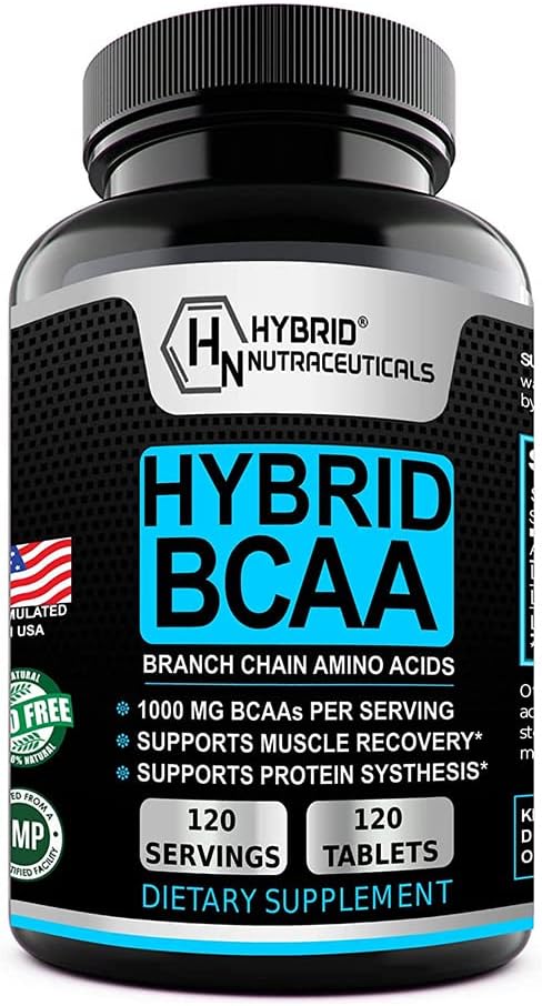 Hybrid BCAA 1000mg - BCAAs Aminosyrer Kosttilskud - 2: 1: 1 L-Leucin, L-Isoleucin og L-Valine - Ikke-GMO, Vegan - 120 Servering