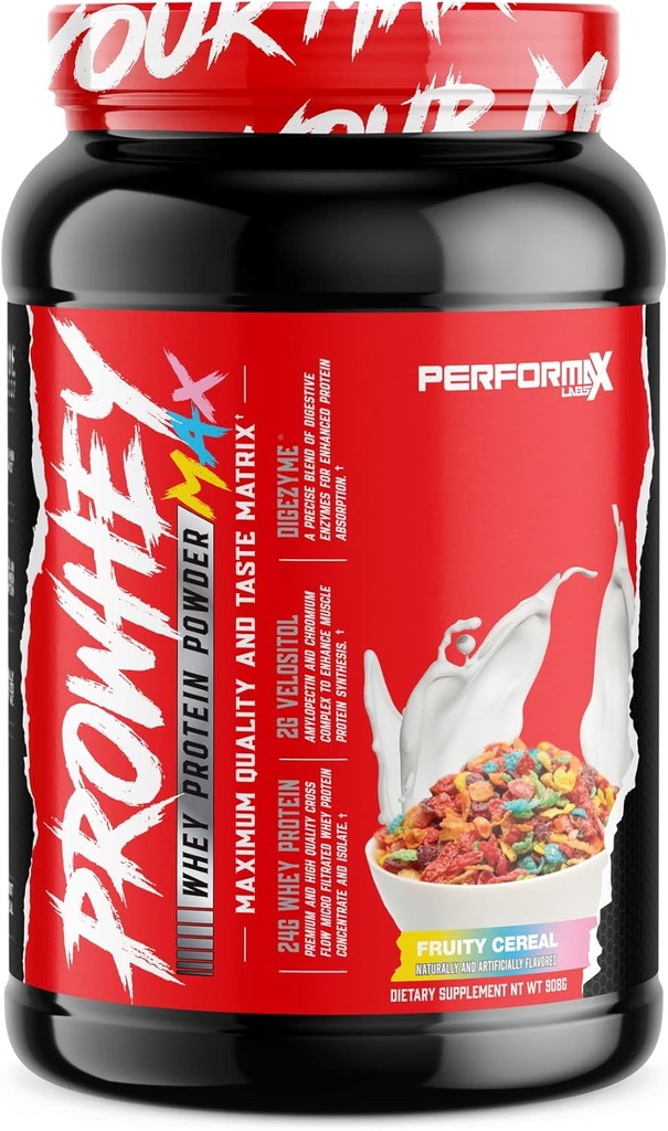 ProWhey Max Whey Protein Powder Mex124; Maksimal kvalitet og smag Mex124; 24g Protein med tilsat fordøjelsesfremmende enzymer Mex124; Lækker smag (Fruity Cereal, 2 Pounds)