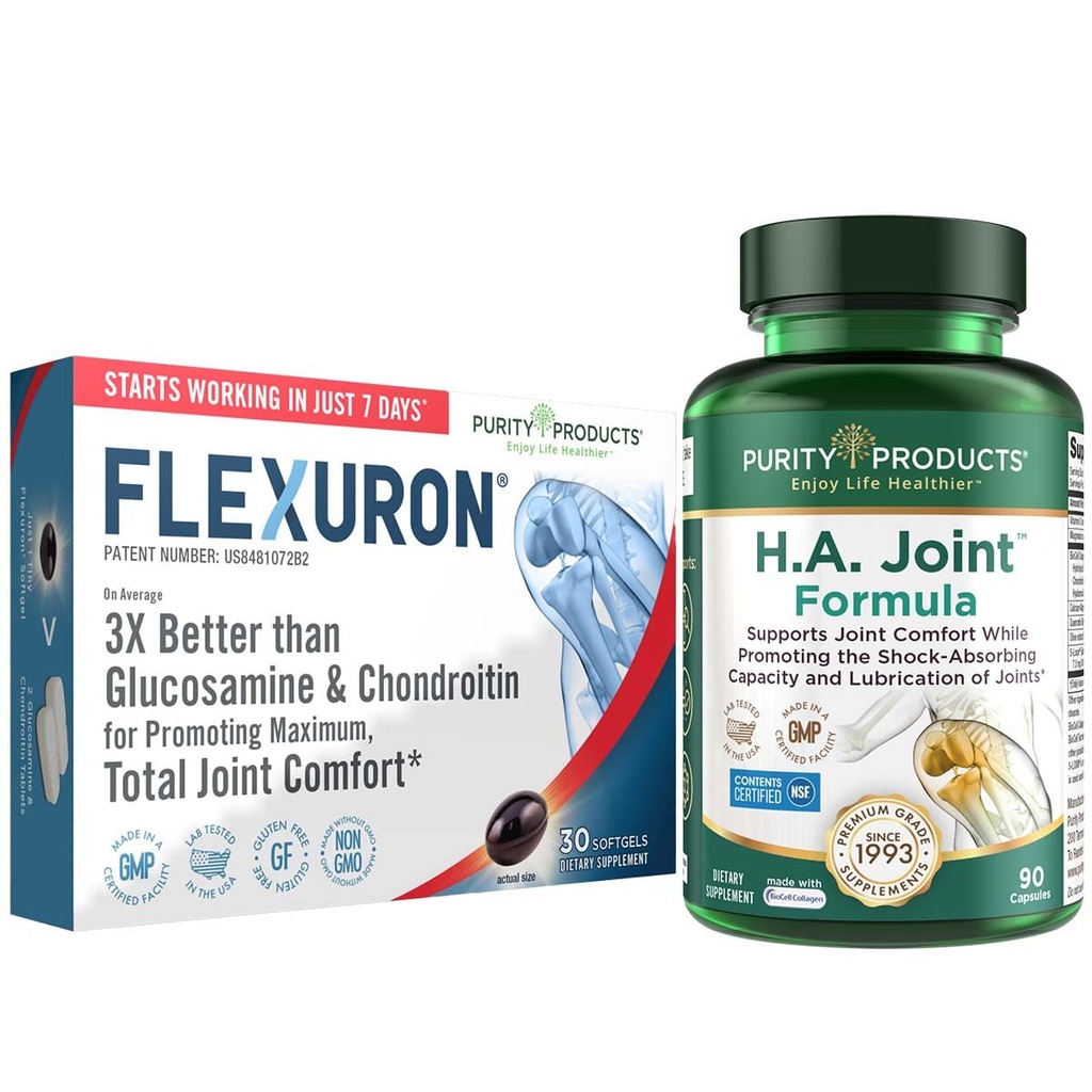 Renhedsprodukter Flexuron Joint Formel + H.A. Joint Flexuron (Krill Oil, lav molekylvægt Hyaluronsyre, Astaxanthin) - HA Joint (BioCell Collagen, Boswellia Serrata, Quercetin, H.A. + mere)