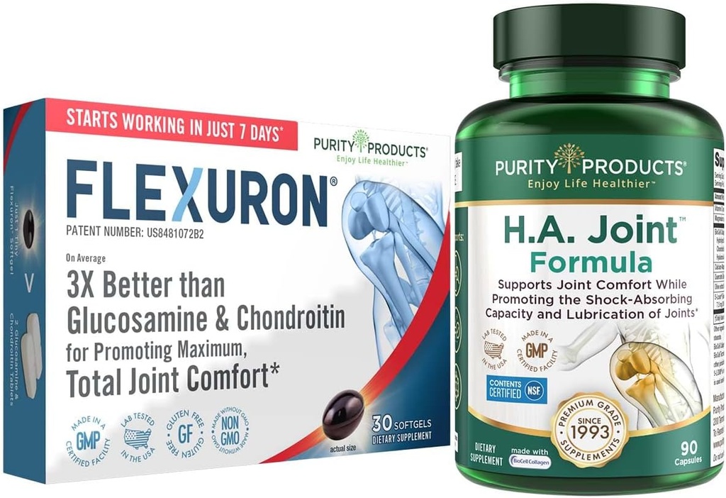 Renhedsprodukter Flexuron Joint Formel + H.A. Joint Flexuron (Krill Oil, lav molekylvægt Hyaluronsyre, Astaxanthin) - HA Joint (BioCell Collagen, Boswellia Serrata, Quercetin, H.A. + mere)