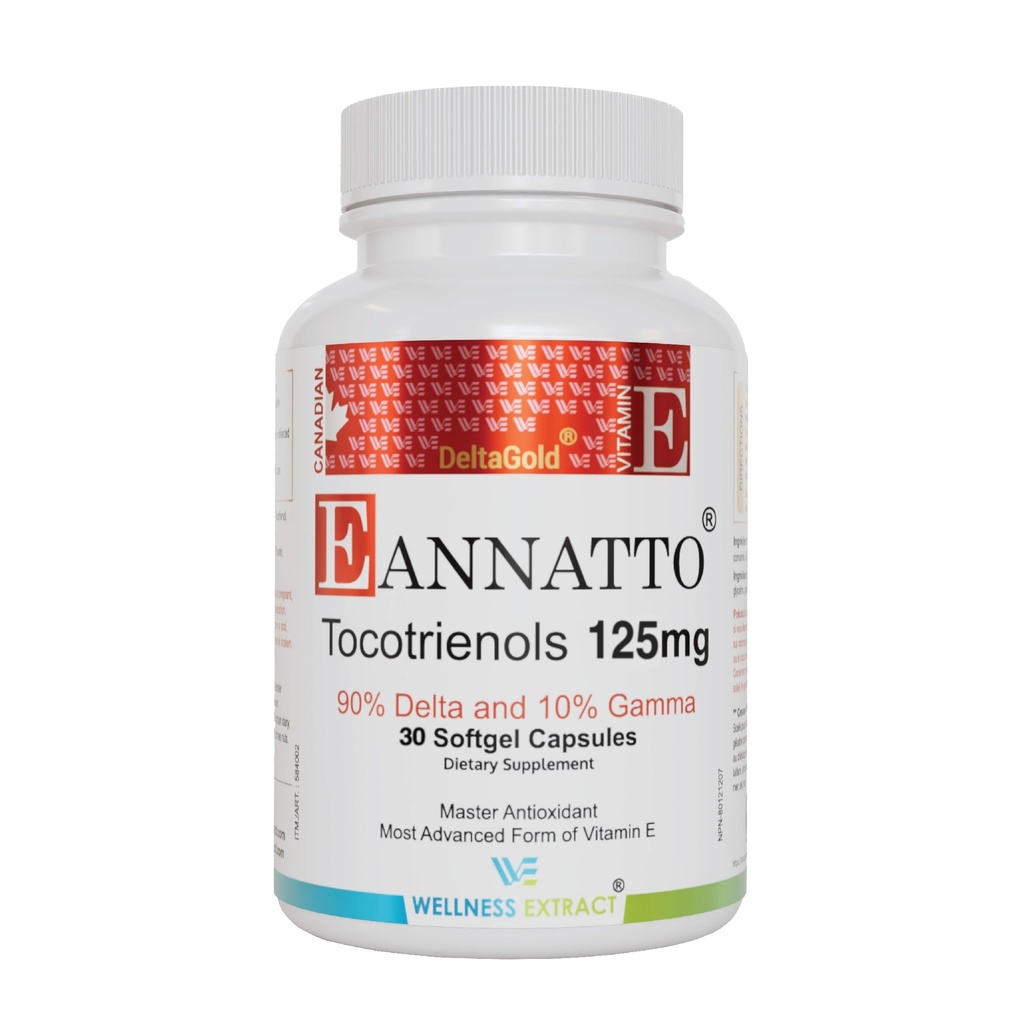 WELLENess EXSTT Eannatto Tocotrienols E-vitamin Kocopherol Free, Non-GMO, Gluten Free & Antioxidant (125MG 30 Softgel)