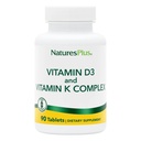 Natures Plus Vitamin D3 & K2- 90 tabletter - fremmer benstøtte, immunfunktion, cardiovaskulær sundhed & Mood Balance - Vegetarisk, Gluten Free - 90 Serveringer