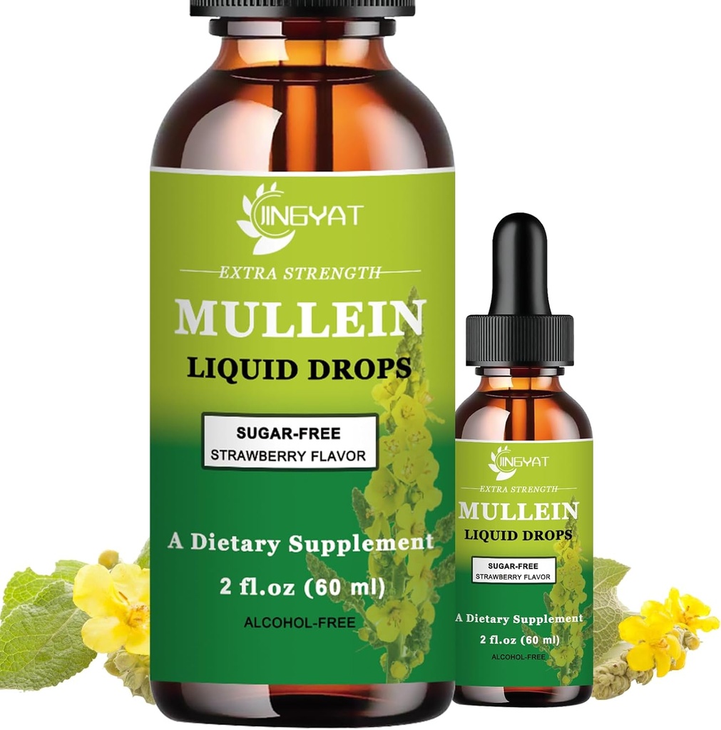 Extra Strength 2,000mg Mullein Drops til Lungs, Mullein Leaf Extract Supplement, Alkohol fri, Høj Absorption, Kraftfuld og Natural Vegan Mullein Liquid Drops til Lung Cleanse, immunforsvar