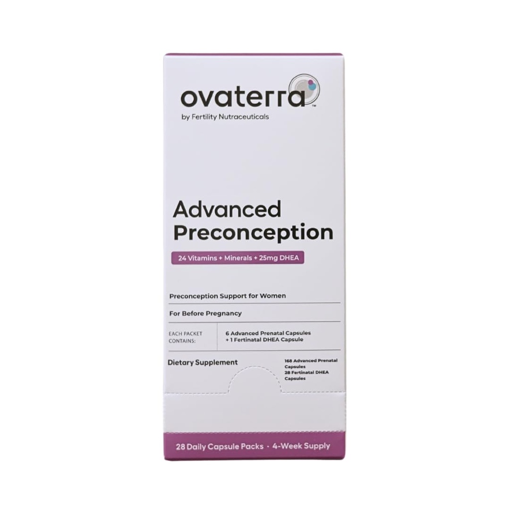 Ovaterra Avanceret præception Vitaminer til kvinder med DHEA 25mg, Cholin 550 mg, Folate (methylfolat) 1,010 mcg, Omega-3 DHA & EPA 196 kapsler - 28 dages forsyning