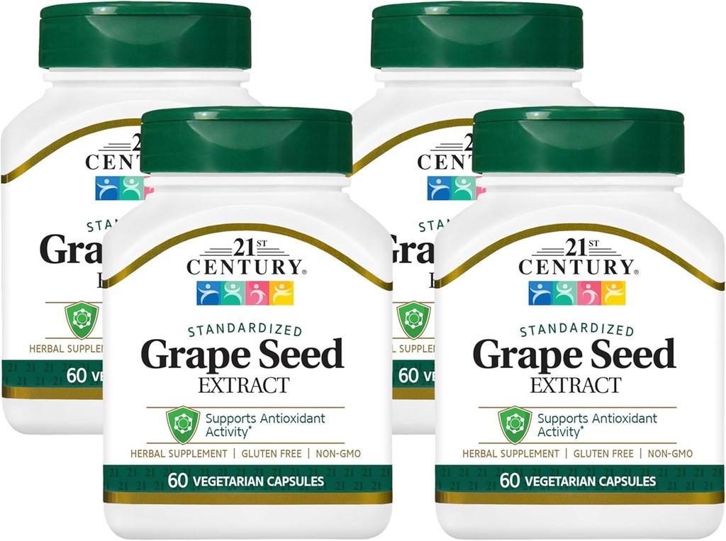 21. århundrede Grape Seed Extract Veg Capsules, 60 Count (21378) (Pack of 4)