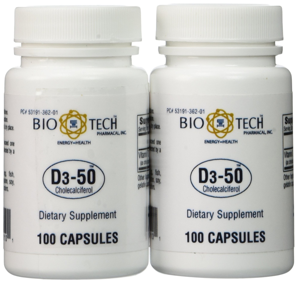 Bio- Tech - D3- 50 50. 000 IE, 100 Greve (Pakning med 2)