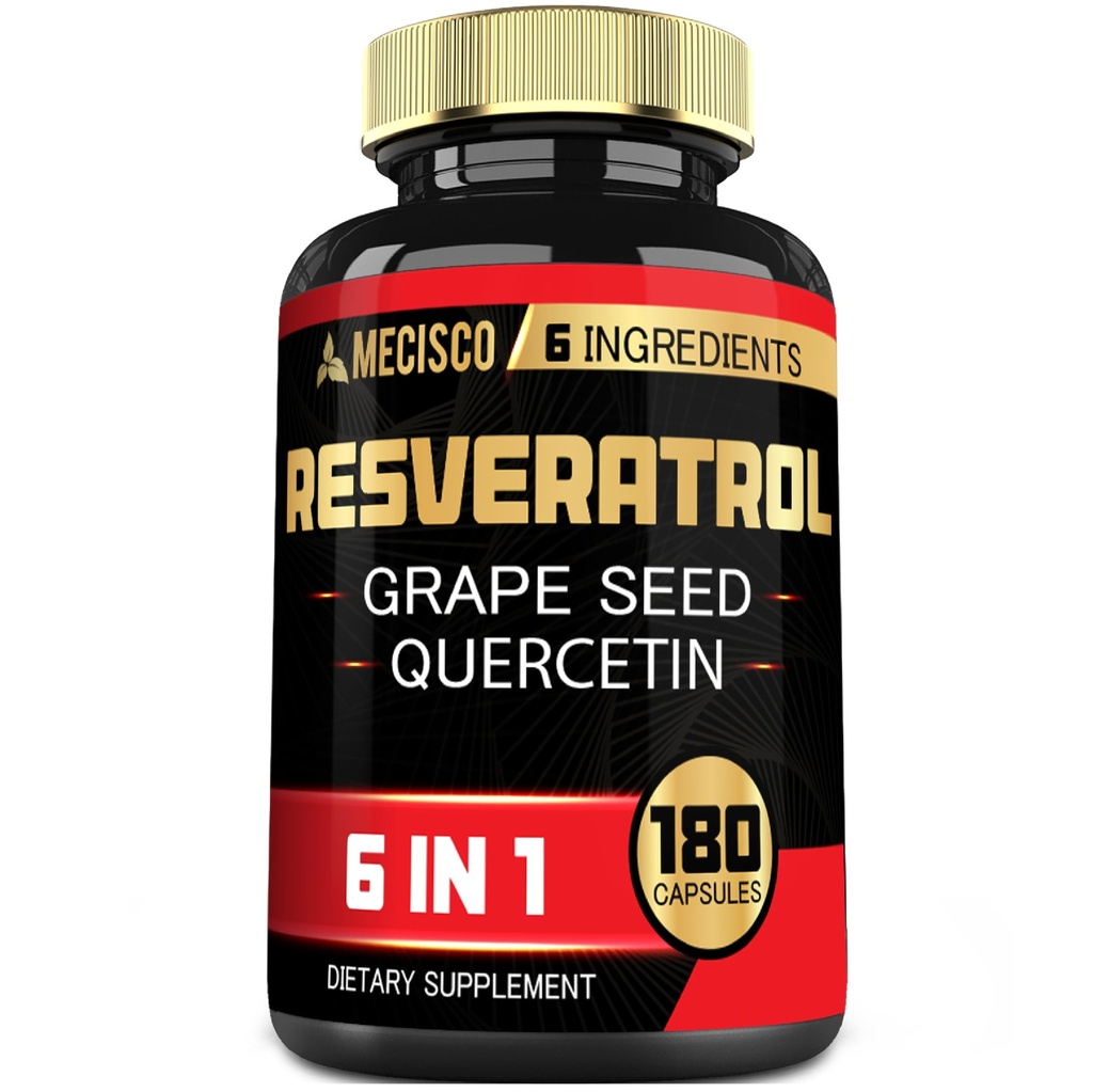 6in1 Trans Resveratrol tillæg med Grape Seed, Milk Thistle, og mere - Resveratrol 1000mg - Understøttelse af immunsystemet, hjerte sundhed, bodymanagement - 180 kapsler
