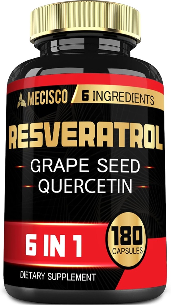 6in1 Trans Resveratrol tillæg med Grape Seed, Milk Thistle, og mere - Resveratrol 1000mg - Understøttelse af immunsystemet, hjerte sundhed, bodymanagement - 180 kapsler