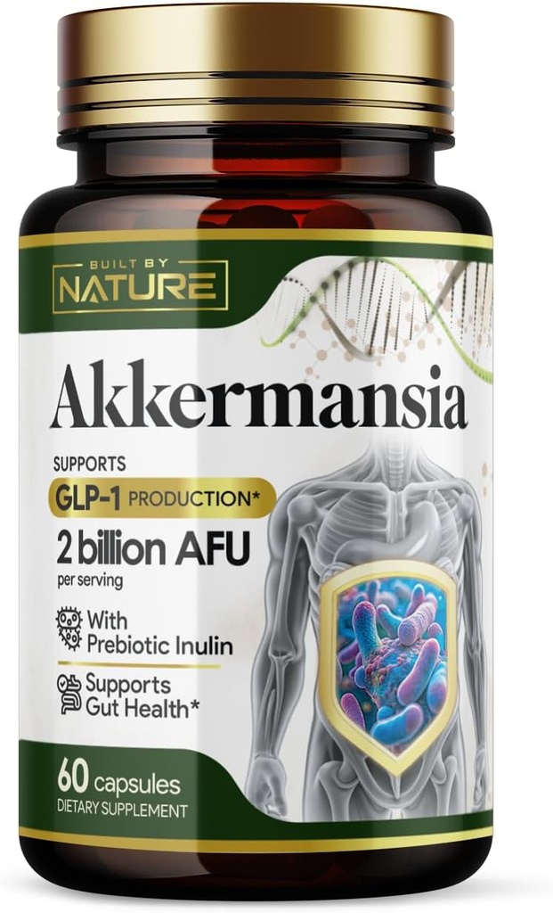 Bygget af Nature Akkermansia Muciniphila Probiotic Supplement - 2 milliarder AFU - Understøtter GLP-1, immunforsvar og fordøjelsesbesvær Gut Sundhed - 60 forsinkede frigivelseskapsler