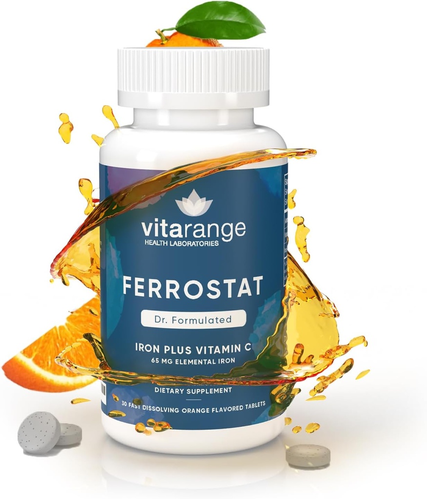 65 mg Chewable Iron with Vitamin C for Bariatriske Patienter - 30-dages Bariatric Iron with Vitamin C - Non- Constipating Gentle Iron - Orange