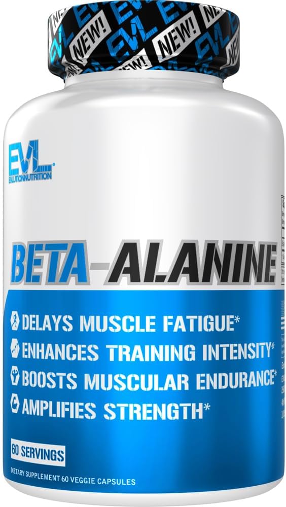 Evolution Nutrition Beta- Alanine kapsler - Forbedre træningsintensitet - 60 Count Beta- Alanine supplement for mænd og kvinder - Forsinket muskeltræthed, Boost Endurance, Forstærkning Styrke
