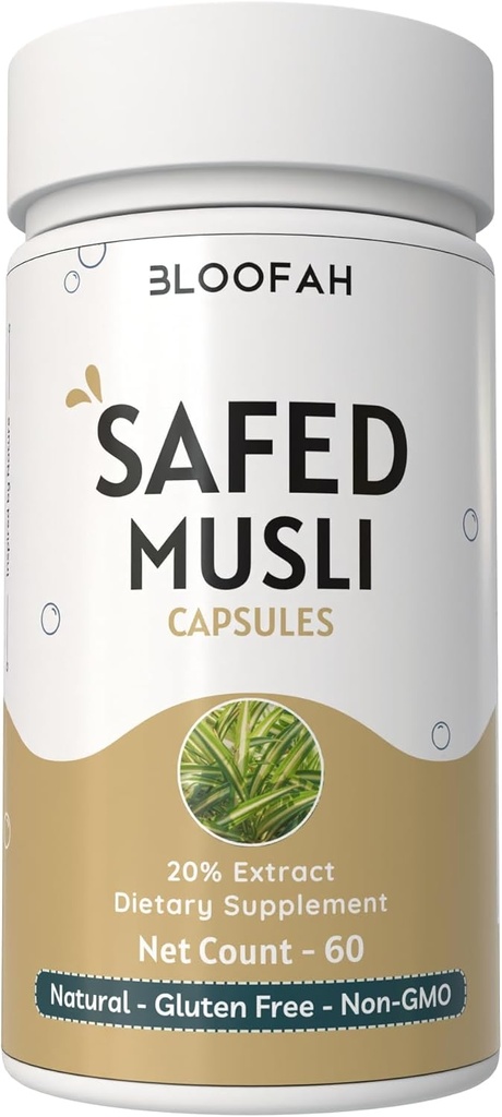 Safed Musli Capsules 500mg | 20% Extract Powder | Chlorophytum borivilianum Herbal Supplement | Non-GMO, Gluten-Free | Premium Quality Extract Purity & Potency | (60 Count (Pack of 1))