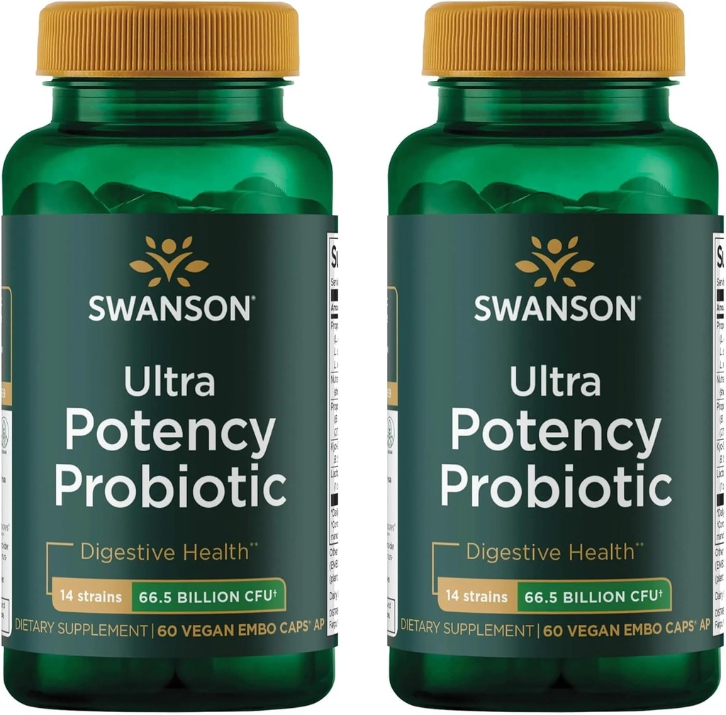 Swanson Ultra Potency Probiotisk fordøjelsessygdom immunsystem Support 66 Millioner CFU Prebiotic NutraFlora scFOS 60 DRcaps Veggie kapsler (Caps) (2 Pack)