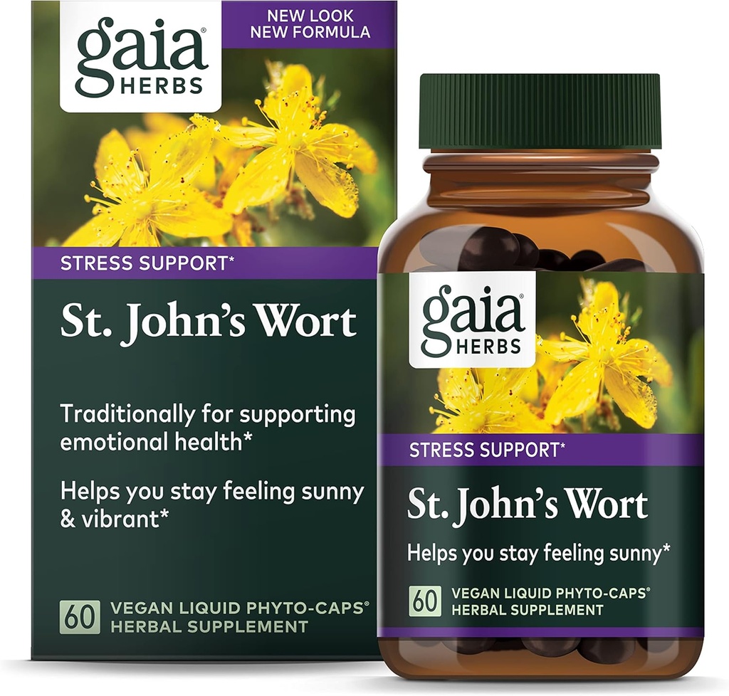 Gaia urter St. John 's Wort, Vegansk flydende kapsler, 60 Greve - Stress støtte til at fremme en positiv og Sunny Mood