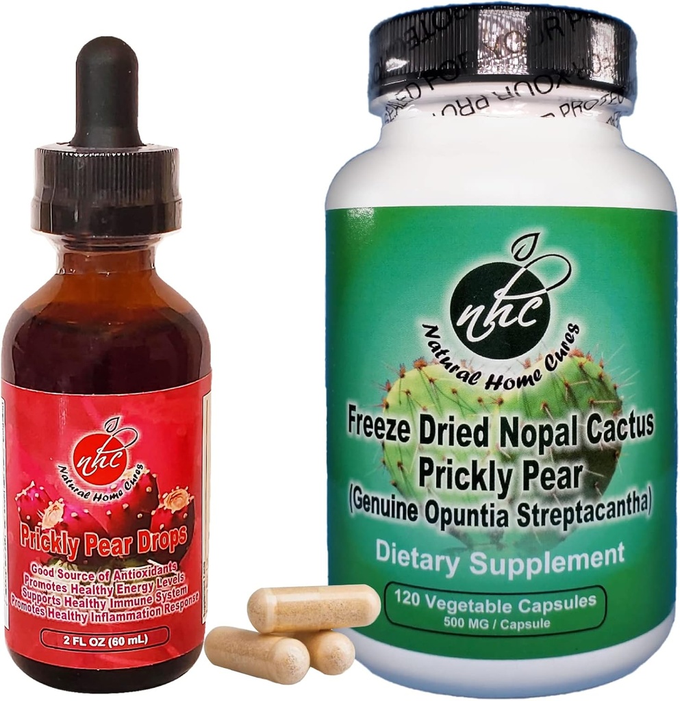 Prickly Pære Nopal Cactus Supplement Combo Pack - Fryse Tørret Cactus frugt ekstrakt - 120 Vegetabilske kapsler & 2oz flydende dråber - Vegan, Rich in Betalains, & Bioavailable