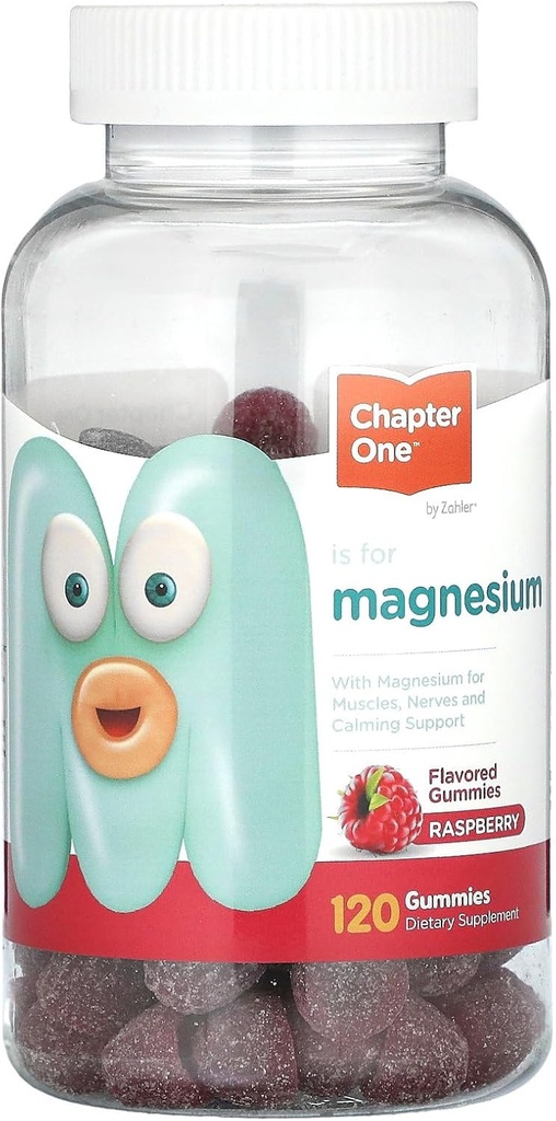 Kapitel 1 Magnesium gummier for børn og voksne - naturlige rolig gummier - rolig Magnesium citrat - ben og muskel funktion kosttilskud til børn og voksne - Mood Support, Kosher Raspberry Flavor (120)