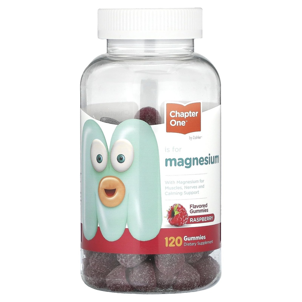 Kapitel 1 Magnesium gummier for børn og voksne - naturlige rolig gummier - rolig Magnesium citrat - ben og muskel funktion kosttilskud til børn og voksne - Mood Support, Kosher Raspberry Flavor (120)