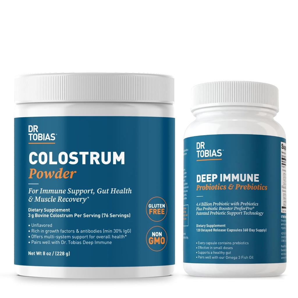 Dr. Tobias Deep Immune Probiotika & Prebiotika og Colostrum Powder - Understøtter fordøjelsessygdomme, Gut Health, og immunfunktion