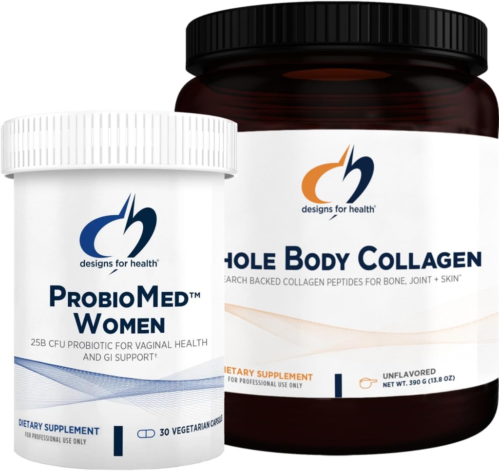 Design for sundhed Collagen Powder & Women 's Probiotic Bundle - ProbioMed Kvinder (30 kapsler) Gut Health & Vaginal Support Probiotic med hele kroppen Collagen (390g) Peptider til knogler, fælles & hud