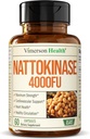 Nattokinase Supplement - Heart Health Kosttilskud med Nattokinase 4000 FU - Max Strength Circulation Supplements - Systemiske enzymer til sund cirkulation & Glat Flow. Non- GMO & Vegan. 60 Kapsler