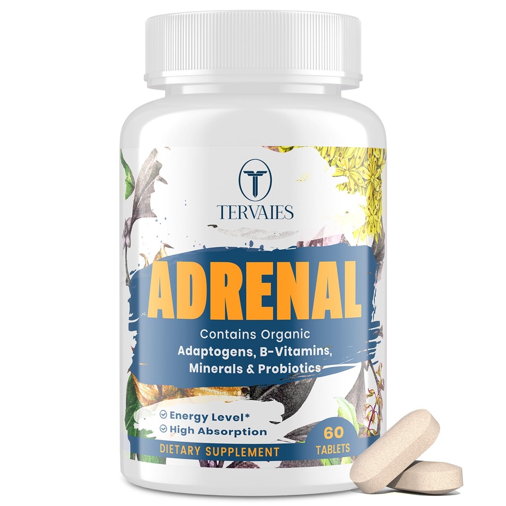 Adrenal Support Adaptogens Urter Kosttilskud - Cortisol Supplement med Rhodiola Rosea, Ashwagandha, Holy Basil og Eleuthero-Mood og energistøtte til kvinder & men- non-GMO, 60 Vegan Tablets