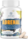 Adrenal Support Adaptogens Urter Kosttilskud - Cortisol Supplement med Rhodiola Rosea, Ashwagandha, Holy Basil og Eleuthero-Mood og energistøtte til kvinder & men- non-GMO, 60 Vegan Tablets